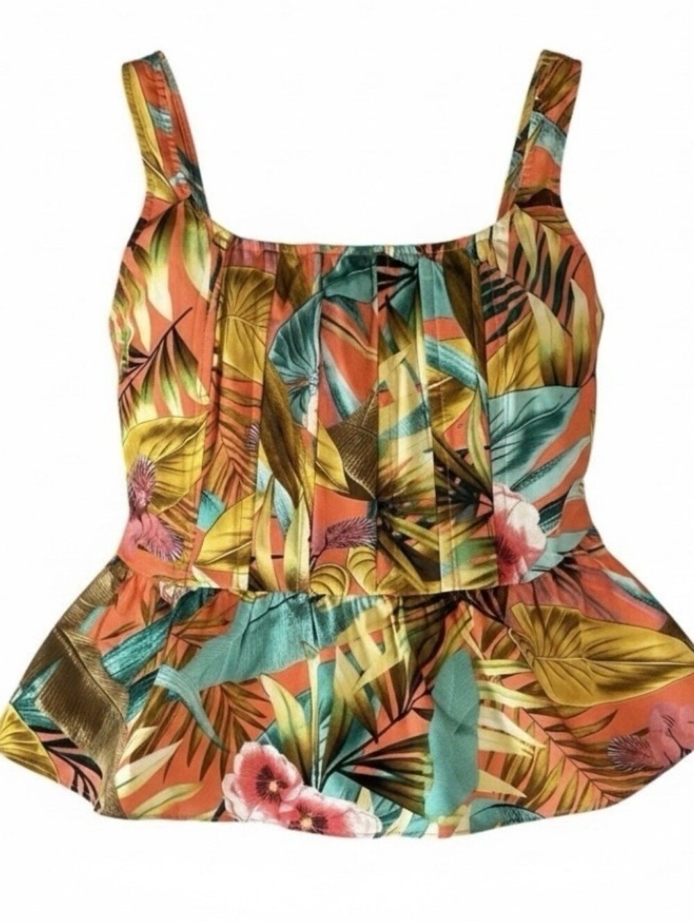 Milk & Honey Tropical Print Peplum Cami Top  S M NWOT